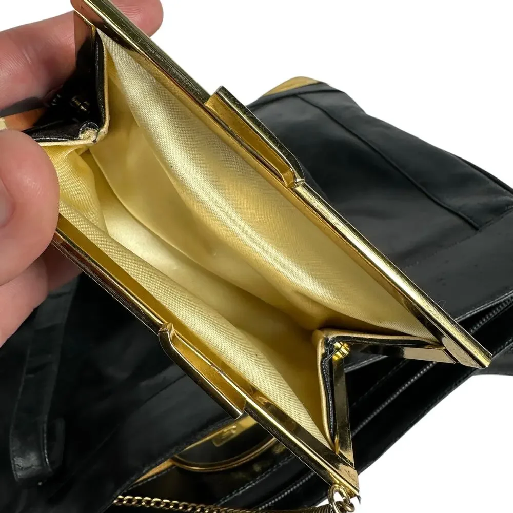 Vintage Lou‎ Taylor Black Purse Handbag Made in Italy with Gold Hardware